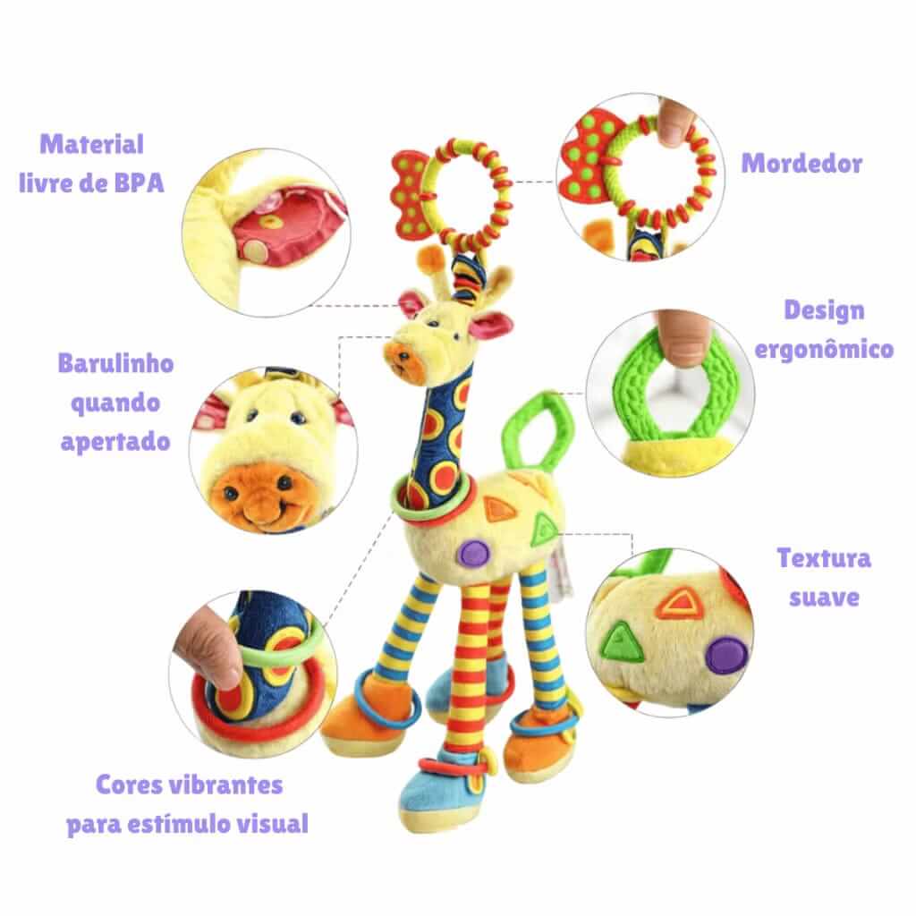 Chocalho Dona Girafinha – Brinquedo Sensorial e Educativo para Bebês