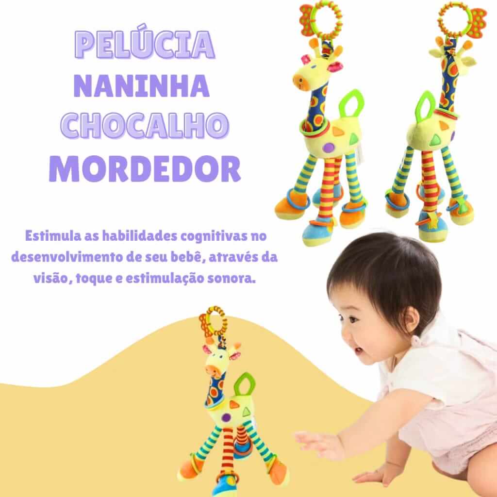 Chocalho Dona Girafinha – Brinquedo Sensorial e Educativo para Bebês