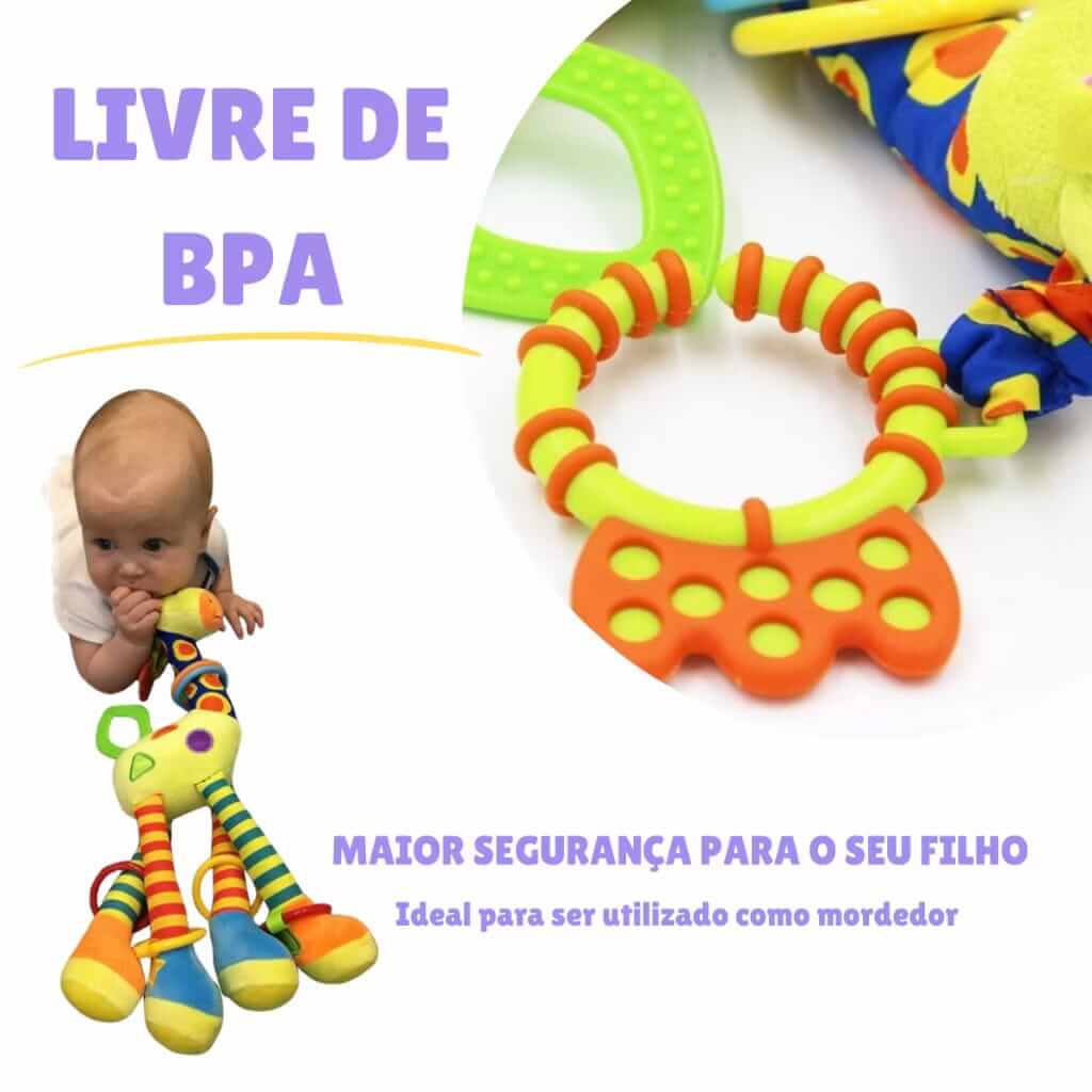 Chocalho Dona Girafinha – Brinquedo Sensorial e Educativo para Bebês