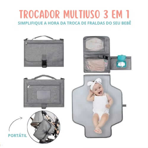 Trocador Multiuso 3 em 1 - Simplifique a hora da troca de fraldas do seu bebê.
