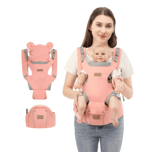 Canguru Ergonômico 3 em 1 com Assento de Quadril, Tiras Ajustáveis e Capuz Inverno – Suporta até 20kg