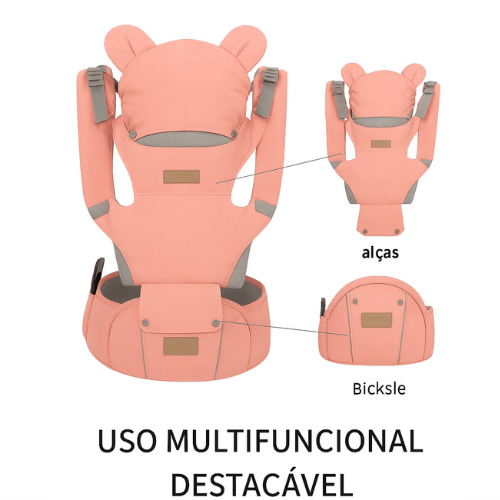 Canguru Ergonômico 3 em 1 com Assento de Quadril, Tiras Ajustáveis e Capuz Inverno – Suporta até 20kg