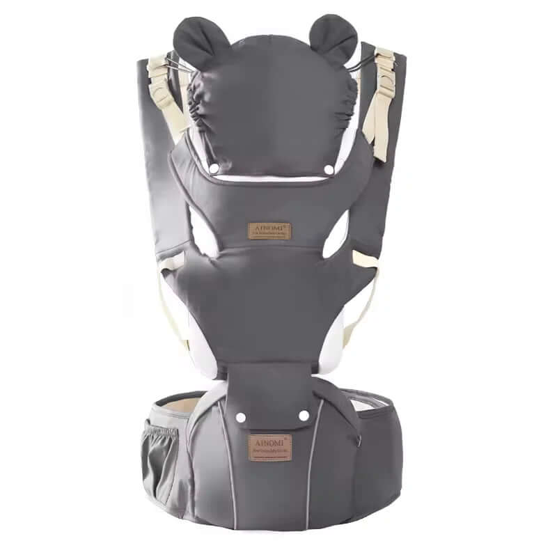 Canguru Ergonômico 3 em 1 com Assento de Quadril, Tiras Ajustáveis e Capuz Inverno – Suporta até 20kg